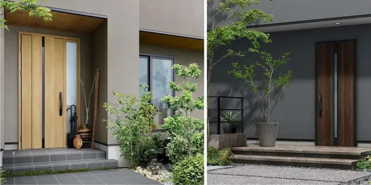 木目の断熱玄関ドアを採用した2種類の玄関