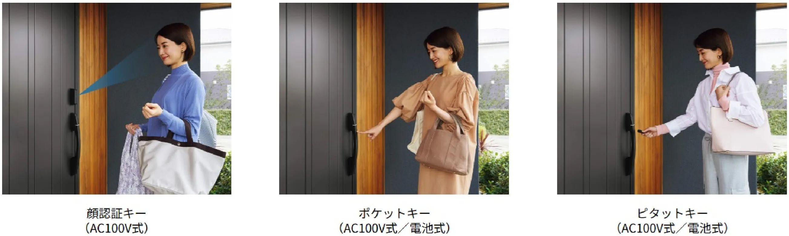 顔認証キー、ポケットキー、ピタットキーの3種類のスマートコントロールキー